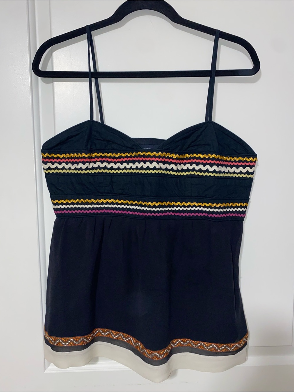 French Connection Black Spaghetti-Strap Camisole with Multicolor Embroidery